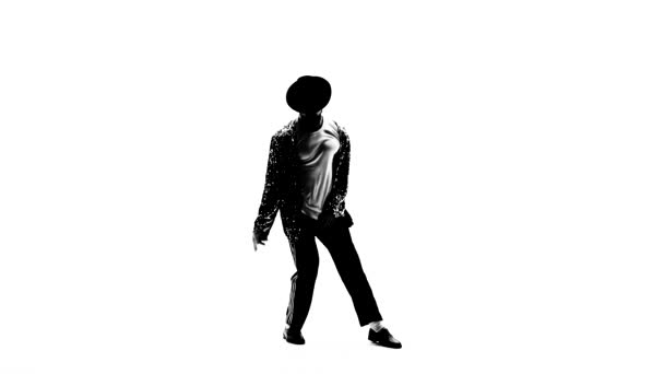 Silueta mladého muže tanečník tanec ve stylu Michael Jackson na bílém pozadí. — Stock video