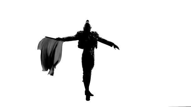 Silhouette Dancing man wearing a toreador costume. Isolated on white background in full length. Close up, slow motion. — 비디오