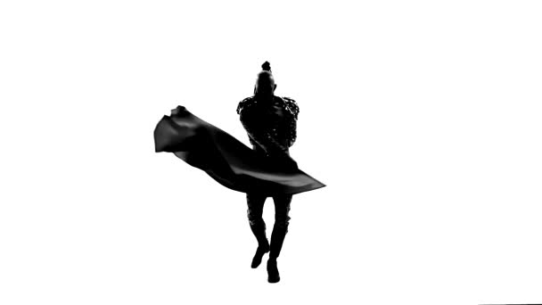 Silhouette Homme dansant portant un costume de toreador. Isolé sur fond blanc en pleine longueur. Gros plan, au ralenti .