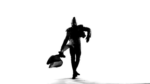 Silhouette Dancing man wearing a toreador costume. Isolated on white background in full length. Close up, slow motion. — 비디오