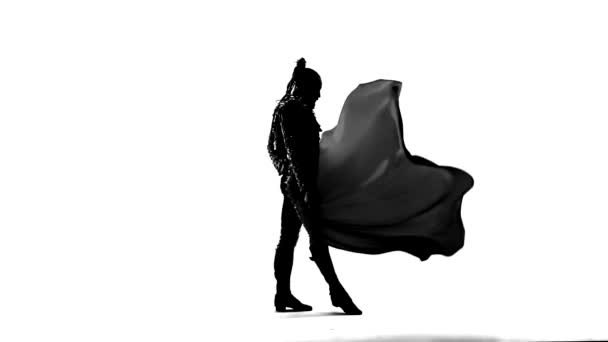 Silhouette Dancing man wearing a toreador costume. Isolated on white background in full length. Close up, slow motion. — 비디오