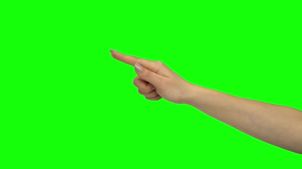 Arm der Frau, der zwei Gegenstände anzeigt. Green Screen. Nahaufnahme — Stockvideo