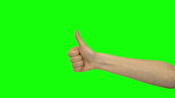 Arm of woman showing thumb up. Chroma key. Close up — 비디오