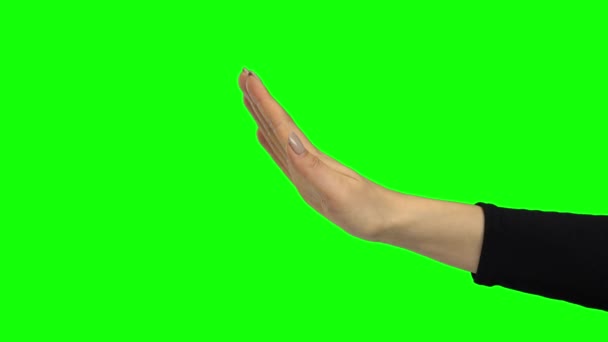 Arm in black blouse gesturing stop. Green screen. Close up — 비디오