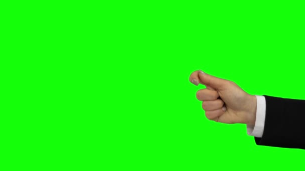 Hand of girl showing two items. Chroma key. Close up — Stock Video
