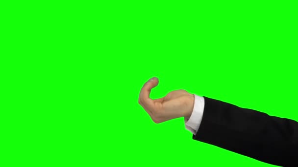 Arm in schwarzer Jacke ruft jemand an. Green Screen. Nahaufnahme — Stockvideo