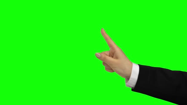 Arm in black jacket gesturing stop. Chroma key. Close up — Stock Video