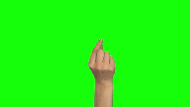 Flickans hand knäpper med fingrarna. Chroma nyckel. Närbild — Stockvideo