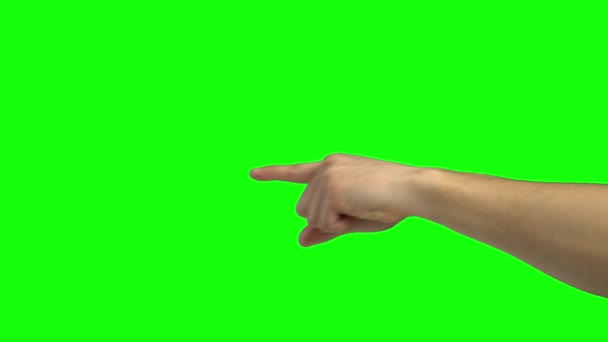 Hand of male pointing at something. Chroma key. Close up — ストック動画