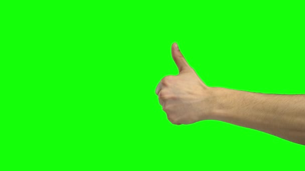 Arm of man showing thumb up. Chroma key. Close up — ストック動画