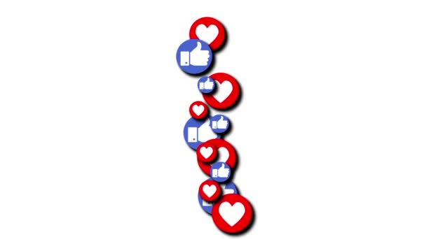 Ουκρανία, Dnipro - Αυγ 9 2019: Animation of a blue social media likes and red hearts rising from the bottom up on both sides of the screen. Μαύρο φόντο, απόδοση, κανάλι άλφα — Αρχείο Βίντεο