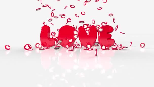 Iscrizione Amore per San Valentino su sfondo bianco. Cuori con animazione 3D . — Video Stock