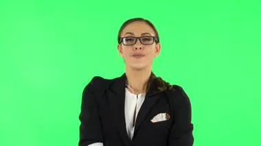 Female looking straight. Green screen