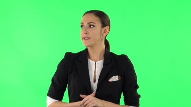 Girl is waiting and angry. Green screen — Stockvideo