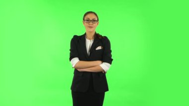 Female looking straight. Green screen