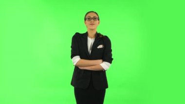 Female looking straight. Green screen