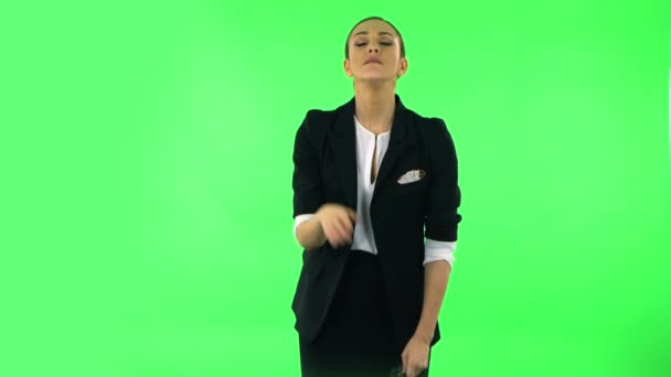 Woman is upset and tired, takes off her glasses. Green screen — 图库视频影像