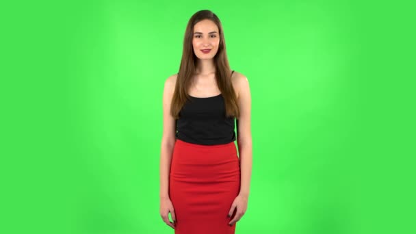 Very surprised girl with shocked wow face expression. Green screen — Stock Video