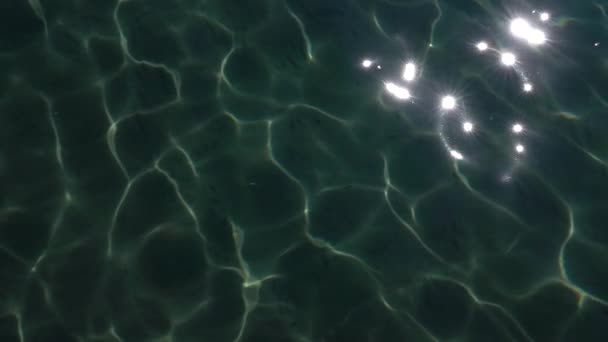 Raios solares reflexões na água limpa do mar. Movimento lento. Fechar — Vídeo de Stock