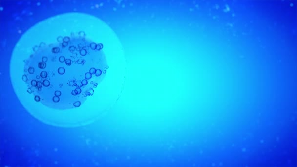 Virus Corona u otra célula peligrosa nadando dentro del organismo. Inyección celular, aguja inyectando material biológico en la célula, experimento de ADN. Renderizado 3D . — Vídeo de stock