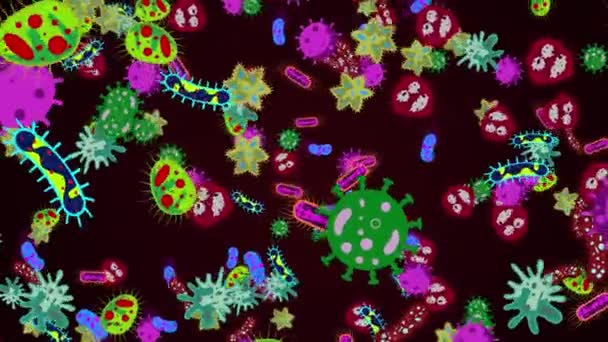 Microbios y bacterias bajo el microscopio. Concepto de Coronavirus. Canal alfa . — Vídeo de stock