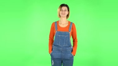 Female bursting with laughter being in positive. Green screen