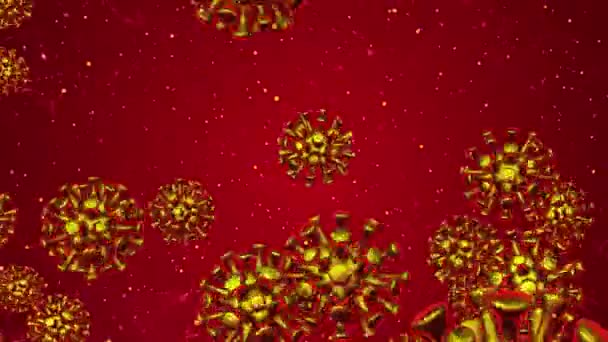 Coronavirus animáció 3D felvételek. Textúra formájában véletlenszerűen mozgó gömbök arany vírusok. Alfa-csatorna — Stock videók