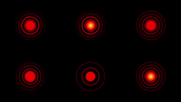 Schmerz rote Kreise oder Lokalisationsmarkierung blinkt auf schwarzem Hintergrund. — Stockvideo