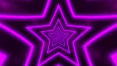 Neon mor yıldızlı soyut dijital arkaplan tünel oluşturuyor. CG animasyon 3D görüntüleme. Kusursuz döngü.