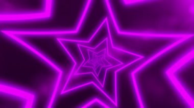 Neon mor yıldızlı soyut dijital arkaplan tünel oluşturuyor. CG animasyon 3D görüntüleme. Kusursuz döngü.