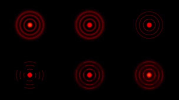 Círculos vermelhos de dor ou flashes de marca de localização em um fundo preto . — Vídeo de Stock