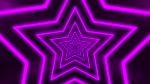 Abstrakter digitaler Hintergrund mit neonvioletten Sternen, die einen Tunnel bilden. CG Animation 3D-Rendering. Nahtlose Schleife. — Stockvideo