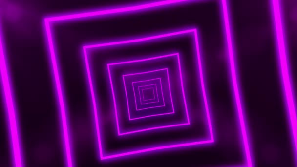 Abstrakt bakgrund med animering av flygning i abstrakt futuristisk tunnel med neonlila ljus. Animering av sömlösa öglor. — Stockvideo