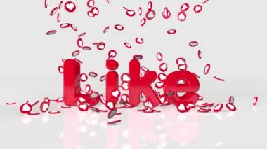 Beyaz arka plandaki kırmızı harfli animasyon kelimesi gibi. 3D animasyon ile hareket eden kalpler.