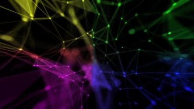 Renkli çizgiler ve parlak noktalarla pembe mavi dalgalı şablon.