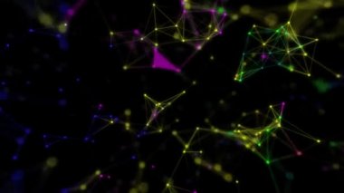 Soyut çok renkli pleksus yapısı siyah arkaplan ve alan derinliğinde evrim geçiriyor..