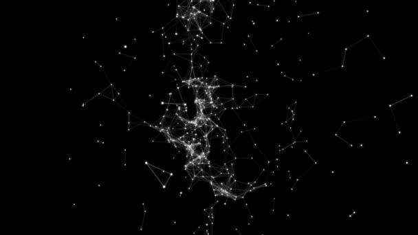 Estructura abstracta del plexo blanco que evoluciona en movimiento en el fondo negro, profundidad de campo . — Vídeo de stock