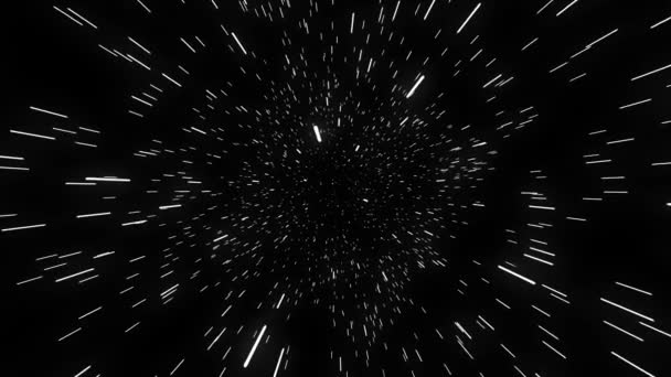 Hyperspace jump through the stars to a distant space. Abstract light speed interstellar travel concept. High detail space warp journey through a wormhole. — Stock Video