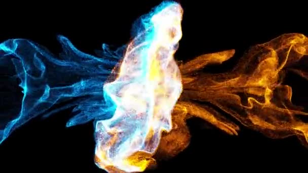 Abstract loopable orange blue motion waving dots texture with defocused particles on black background,exploding flame — Stock Video