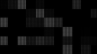 Beyaz noktaların soyut hareketi yarım ton geometrik desen düz siyah arkaplan. 3d canlandırma döngüsü canlandırması