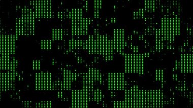 Soyut hareket yeşil noktalar düz siyah arkaplan yarım ton desen. 3d canlandırma döngüsü canlandırması