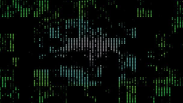 Movimiento abstracto verde azul beige puntos medio tono geométricamente patrón en fondo negro plano. animación 3d renderizado bucle — Vídeo de stock