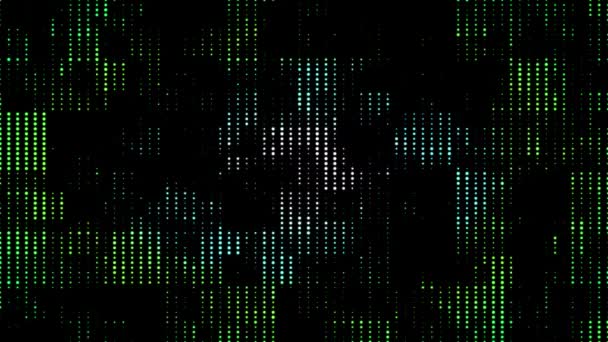 Movimiento abstracto verde azul beige puntos medio tono geométricamente patrón en fondo negro plano. animación 3d renderizado bucle — Vídeos de Stock