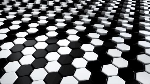Abstract hexagonale witte en zwarte geometrische oppervlaktelus: golvende bewegingsachtergrond — Stockvideo