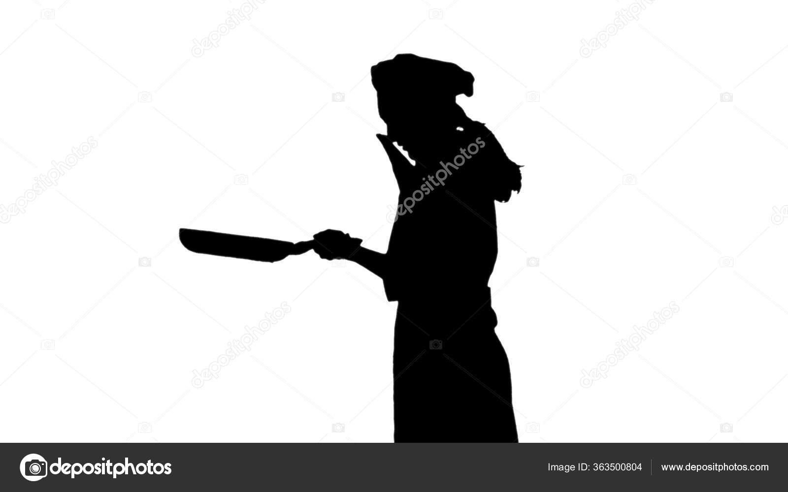 Black Silhouette Of Chef Is Frying And Sniffing A Dish Stock Photo shadlin-shadlin-officiall-instagram-photos-and-videos
