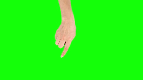 Жіноча рука виконує прокладку вліво і вправо, подвійну прокладку вліво і вправо за жестом на екрані планшета на зеленому екрані. крупним планом — стокове відео
