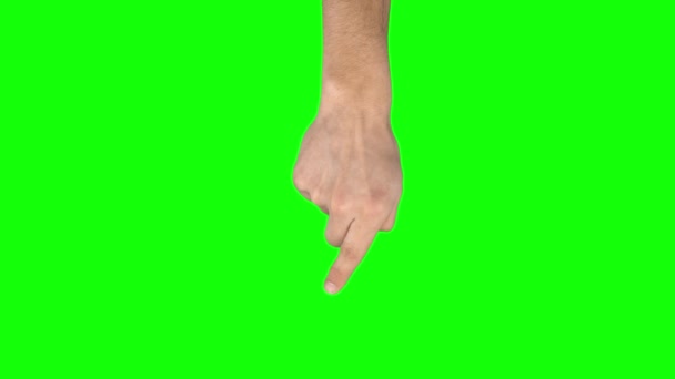 Die Hand des Mannes wischt bei der Geste auf dem grünen Bildschirm nach links und rechts. Nahaufnahme — Stockvideo