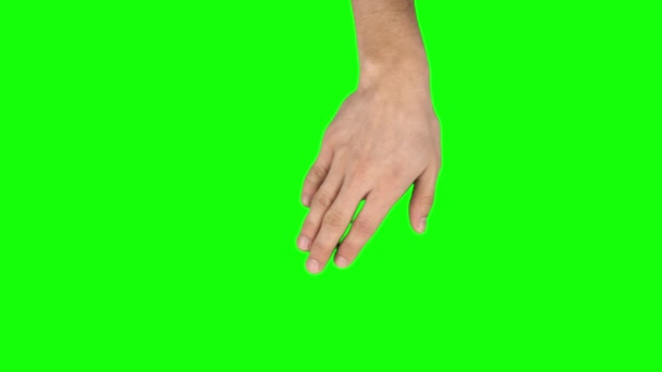 A mão do homem está realizando 5x girar para a esquerda e para a direita no gesto da tela do tablet na tela verde. Fechar — Vídeo de Stock