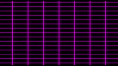 Mor holografik ızgara matris dikey hareket grafik elementi. Menekşe çizgileri ve parçacıkları olan soyut teknolojik siyah arkaplan.