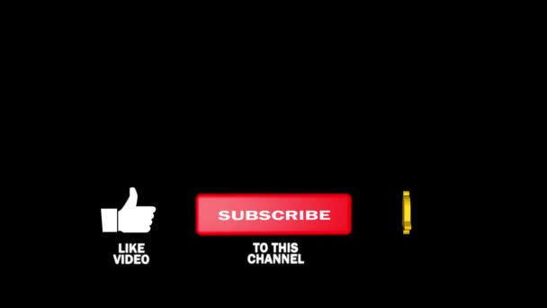 Szerkesztőségi felvétel: Animation of a Subscribe and Likes and Notification Button for Youtube motion graphics isolated at alpha channel. — Stock videók